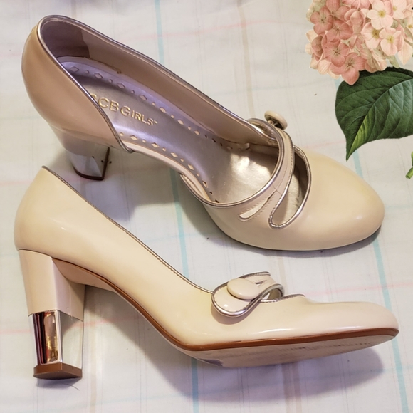 BCBGirls Off White Button Strap Mirror Heels - Picture 2 of 8